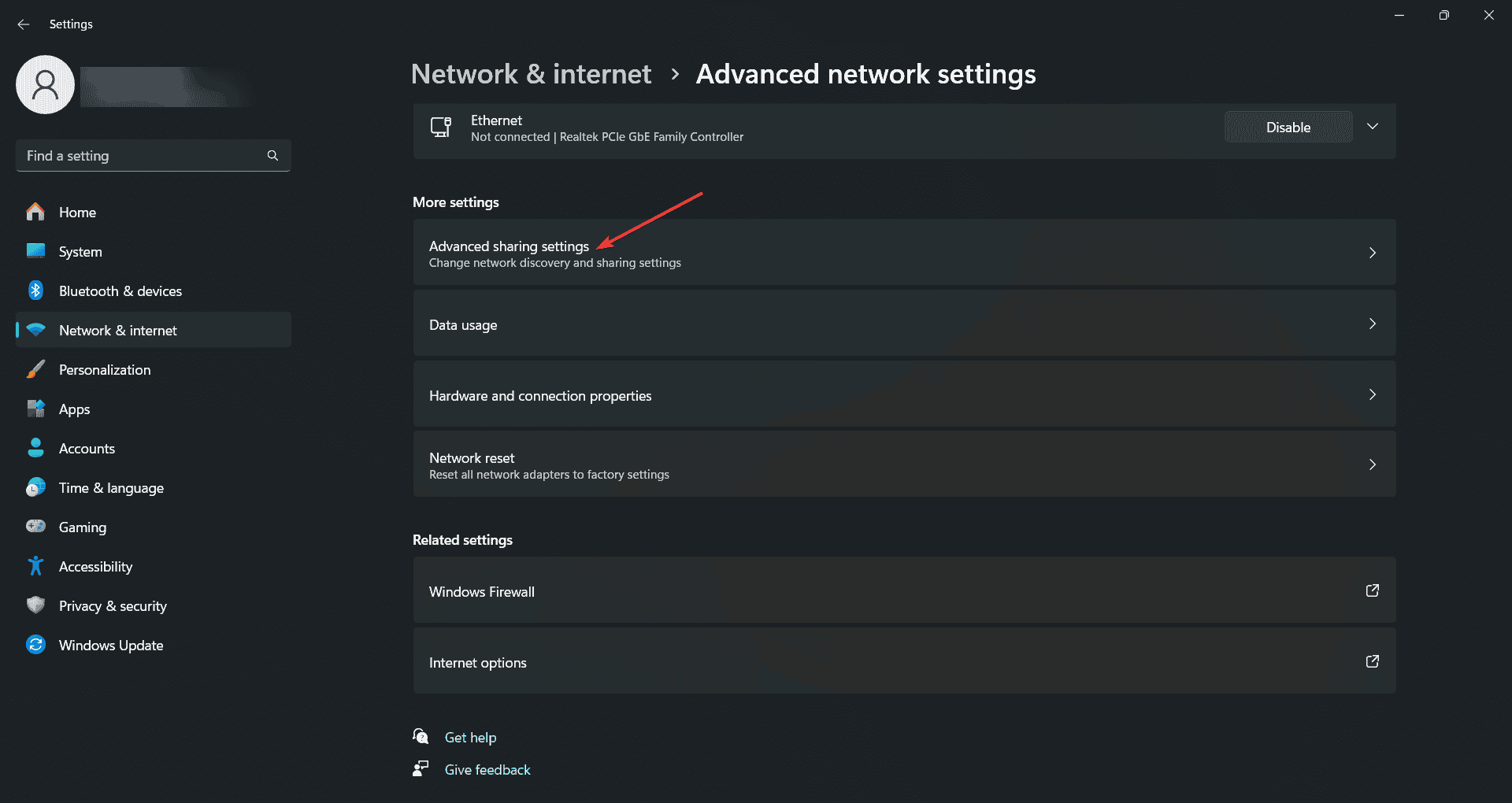 Настройки расширенного общего доступа в Windows