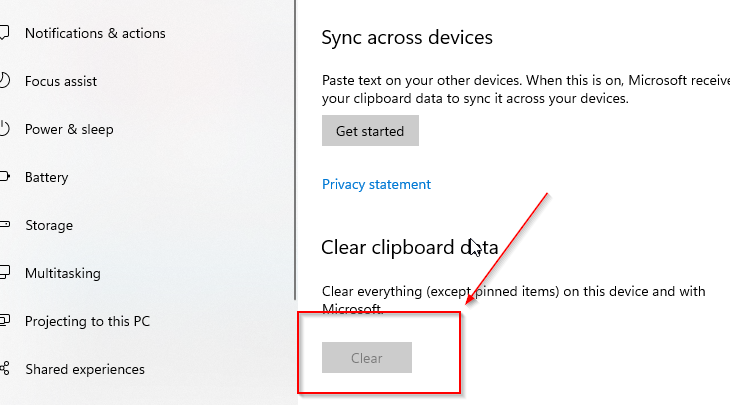 Кнопка очистки данных буфера обмена