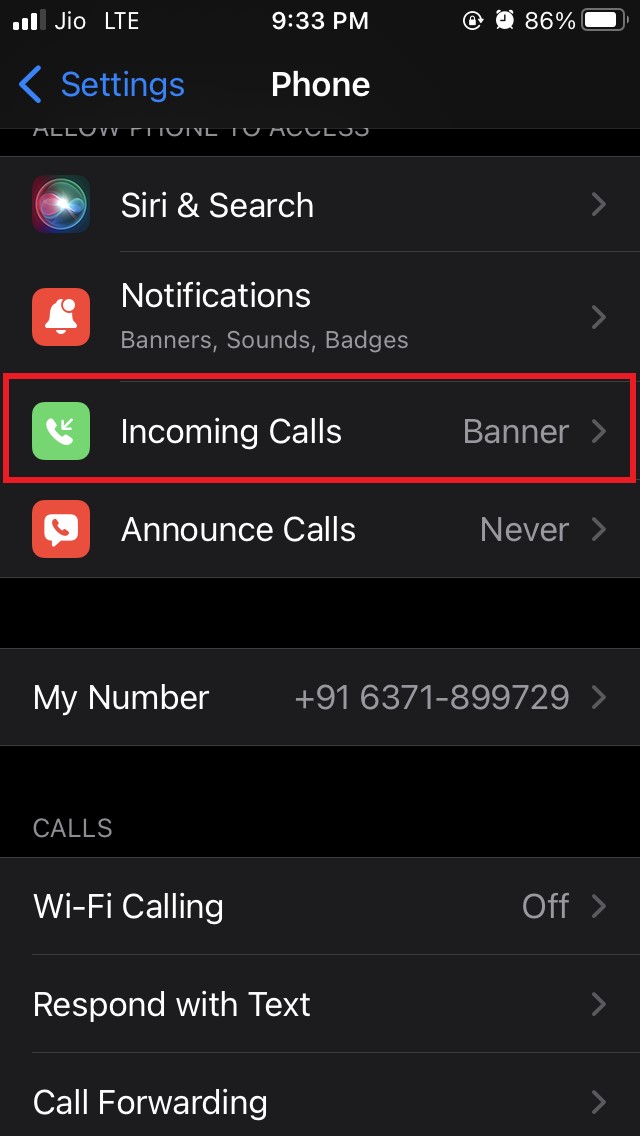 incoming calls