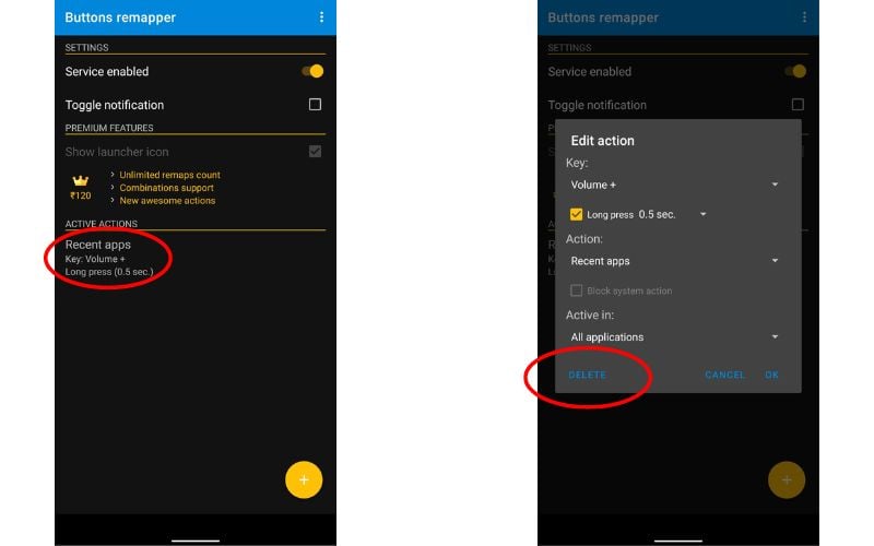 удаление правила в Button Remapper