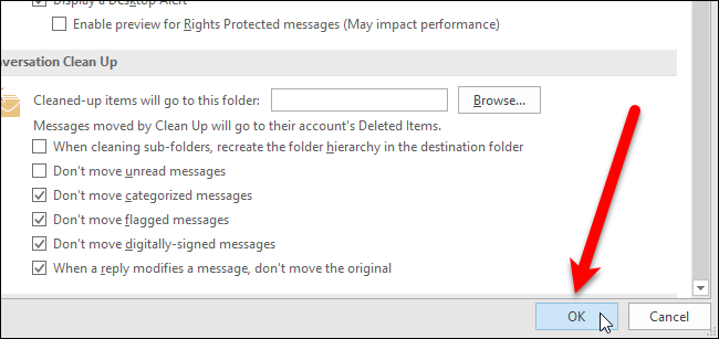 Нажатие ОК в окне Параметры
