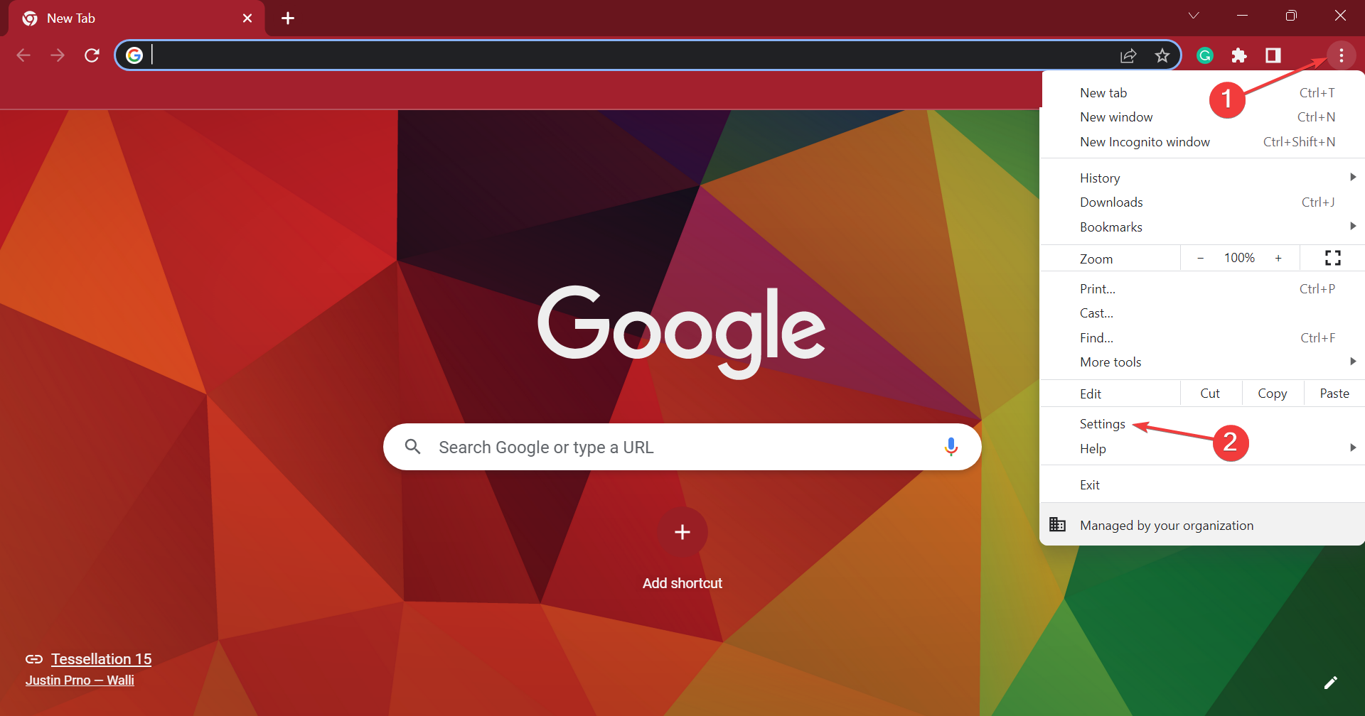 Меню настроек в Chrome — три точки и пункт «Настройки»