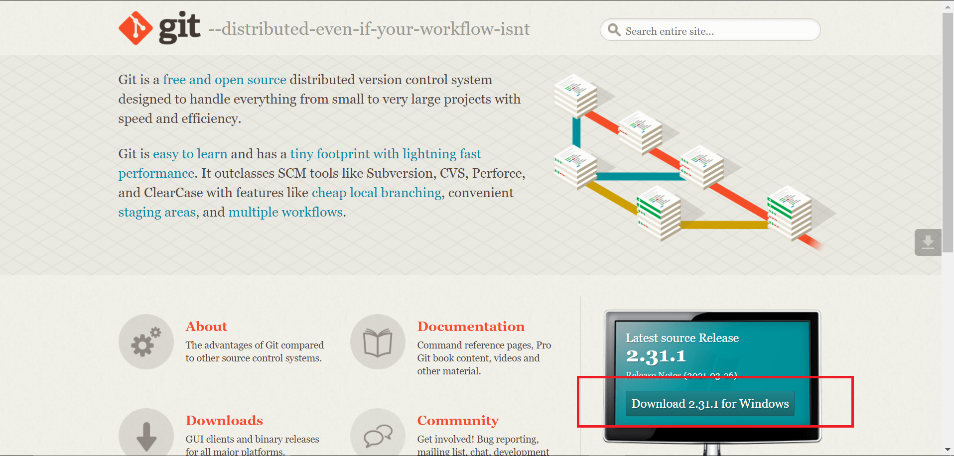 Окно установки Git — часть 1