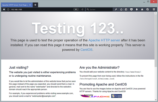 Apache запущен на CentOS 7