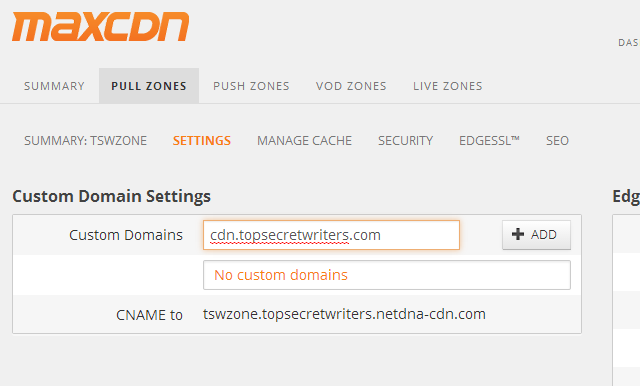 Экран с добавлением кастомного домена и кнопкой Add