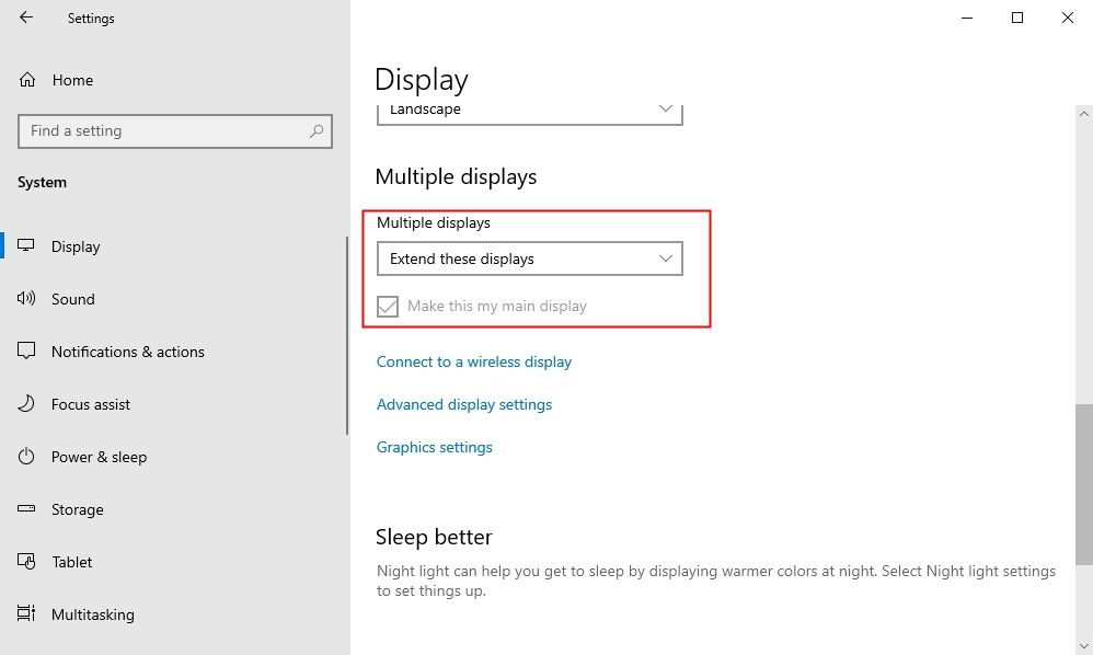 Флажок «Сделать этот дисплей основным» неактивен — монитор уже основной. 