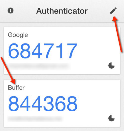 Buffer отображается в списке аккаунтов приложения Google Authenticator на iOS.