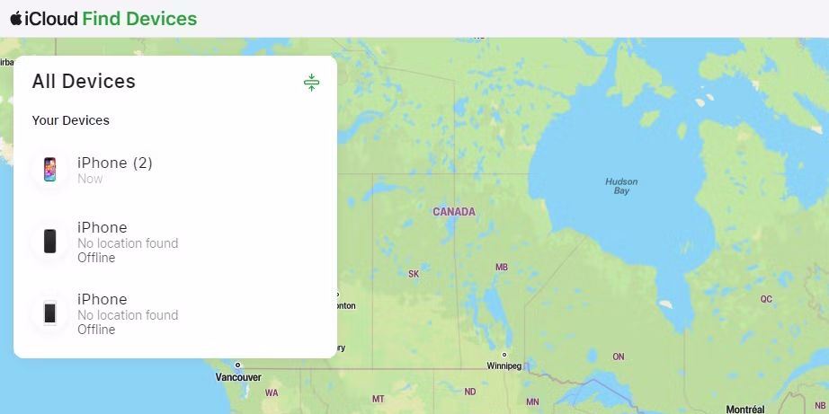 iCloud — Найти устройства: два iPhone в статусе «Офлайн»
