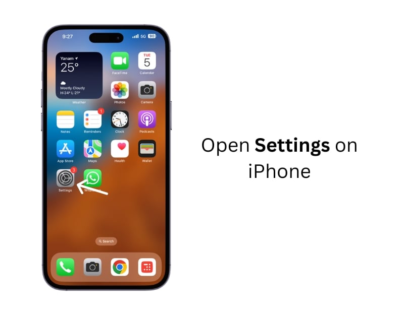 Открыть Настройки на iPhone