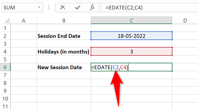 Ввод функции EDATE.