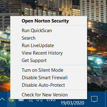 Пример меню антивируса в трее