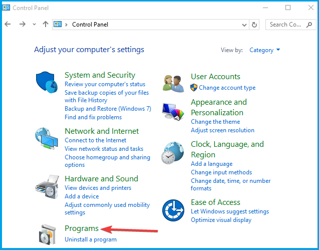Скриншот: Программы в Панели управления