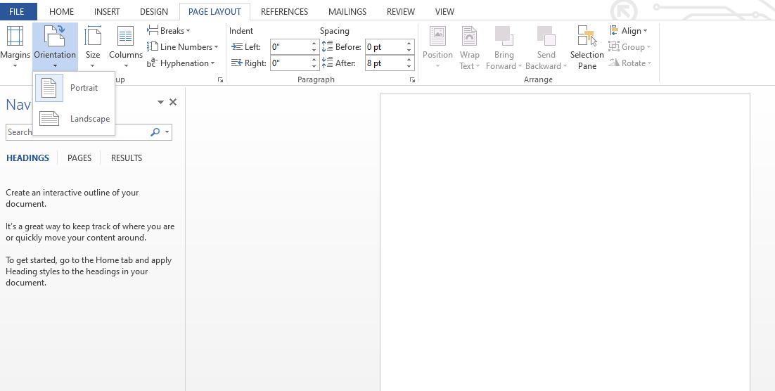 Кнопка ориентации с опциями книжная и альбомная
