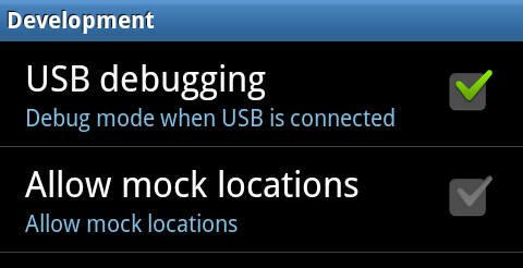 Включение режимa отладки USB в настройках Android