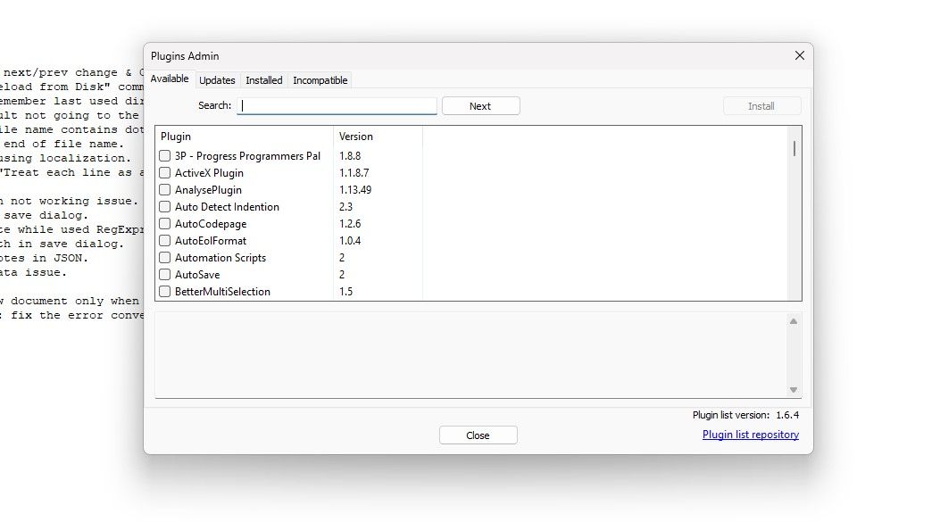Диспетчер плагинов в Notepad++