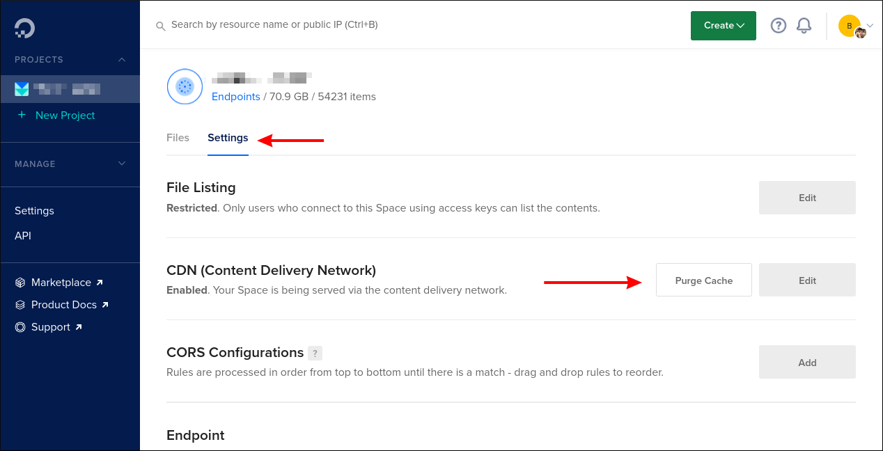Управление настройками CDN в DigitalOcean Spaces