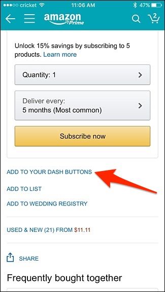 Кнопка Добавить в ваши Dash‑кнопки в карточке товара