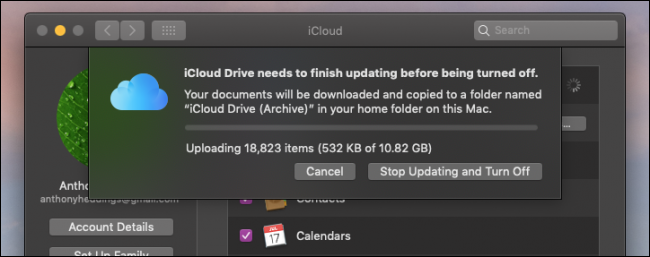 Кнопка для немедленного отключения iCloud Drive
