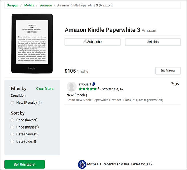 List the kindle for sale