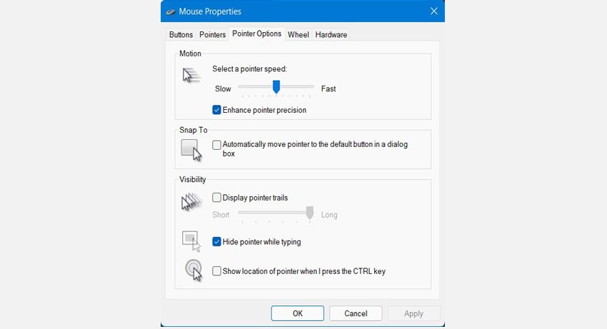 Настройка указателей через вкладку Указатели