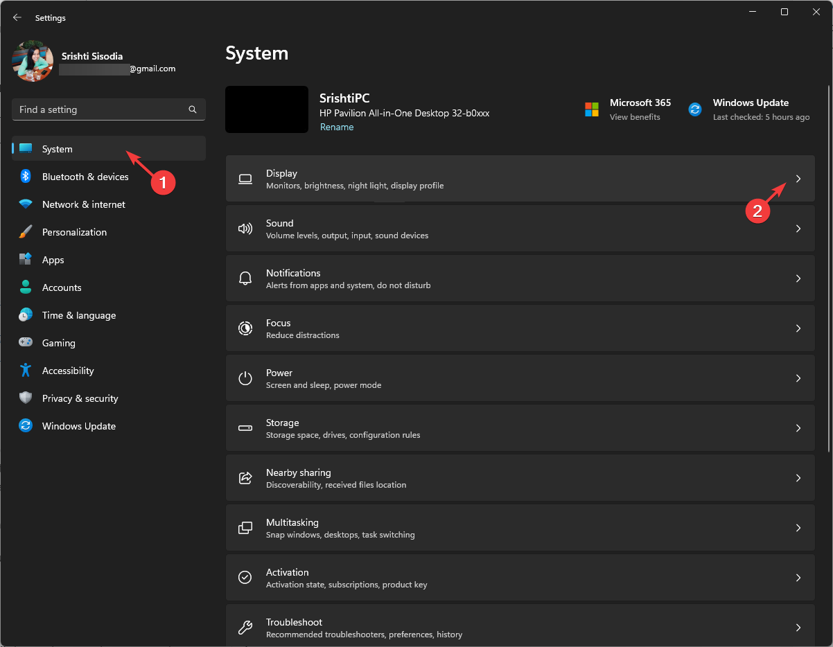 Параметры системы и отображения в Windows