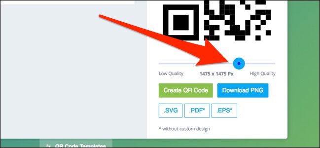 Слайдер выбора разрешения для скачивания QR‑кода