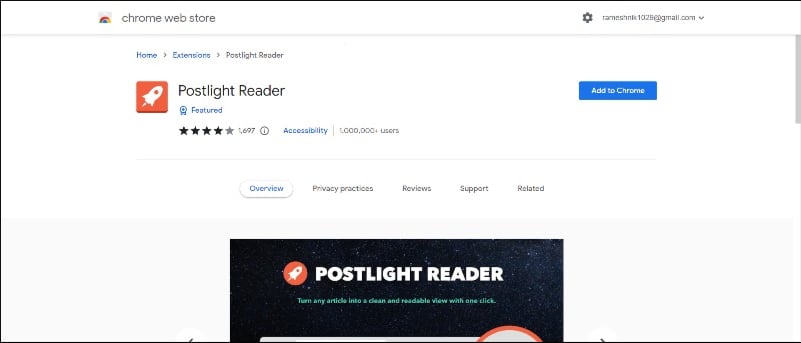 Расширение Postlight Reader в Google Chrome