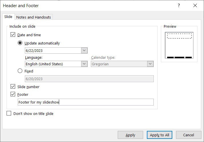 Footer settings in PowerPoint