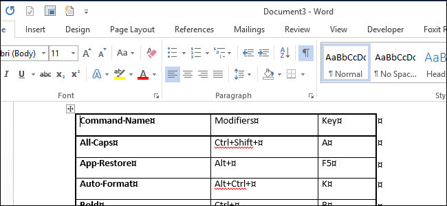 Список сочетаний клавиш в Word 2013