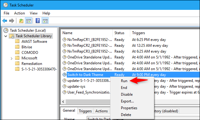 Right-click the task and click 