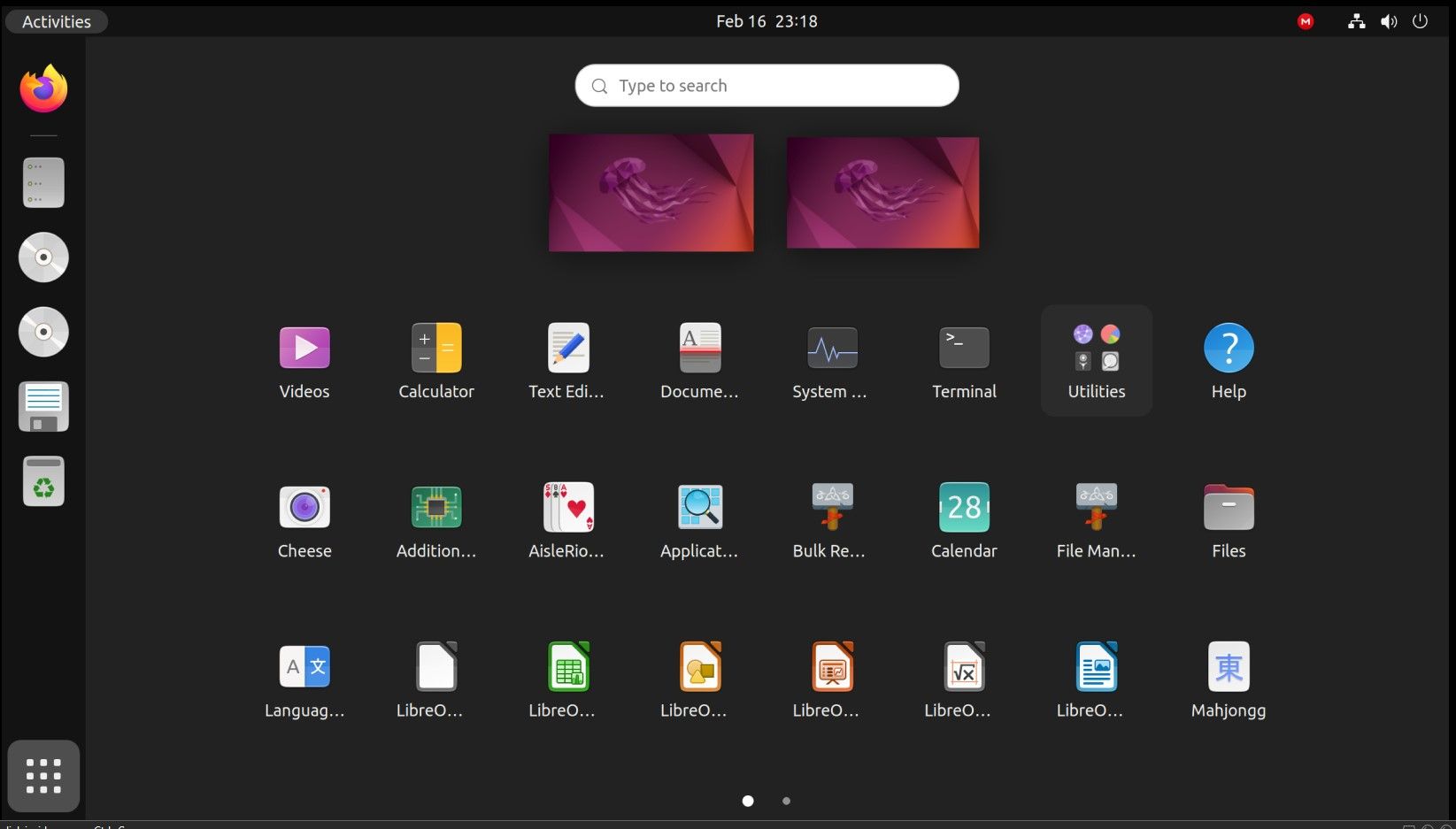 Разные значки меню в Ubuntu 22.04