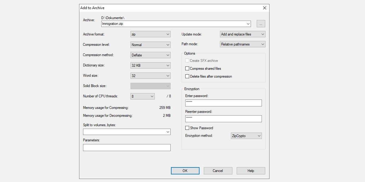 password-protect archives