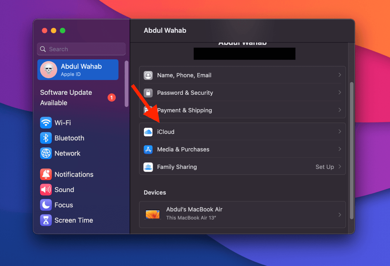 Настройки iCloud Drive