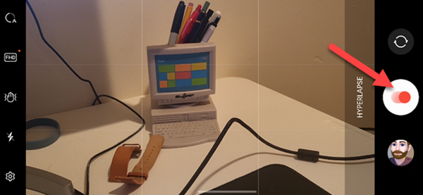 Нажмите кнопку записи, чтобы начать гиперлапс