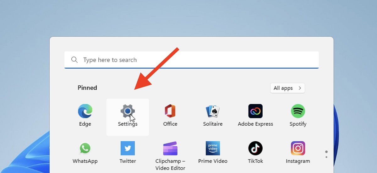 Открытие приложения Параметры в Windows