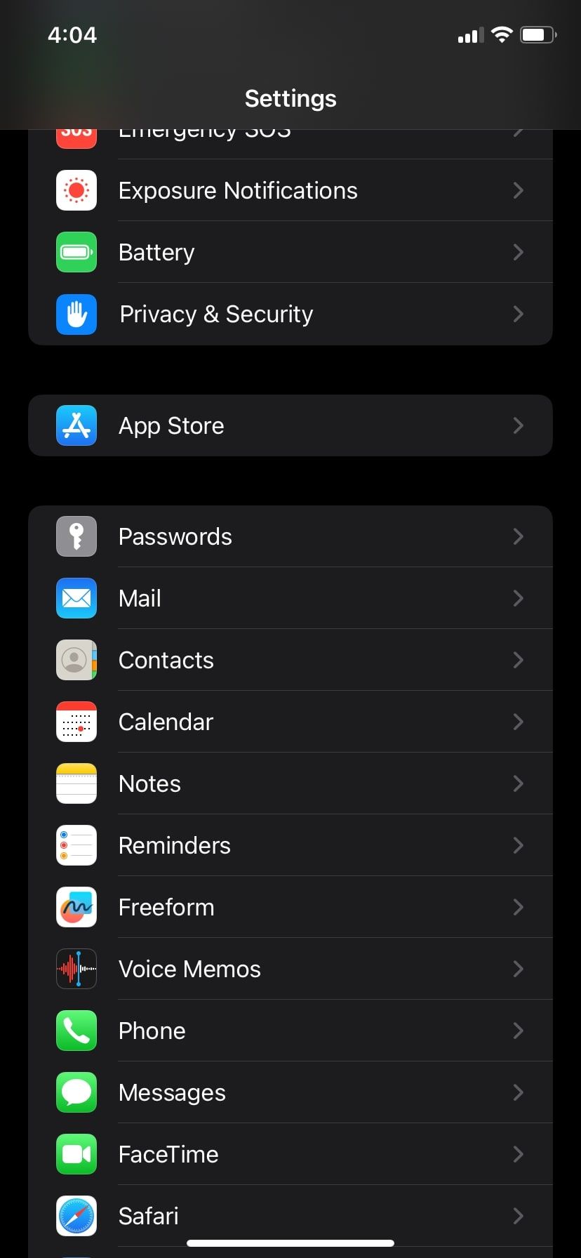 iPhone Settings Passwords