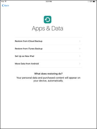 Скриншот выбора восстановления из резервной копии iCloud при первой настройке iPhone