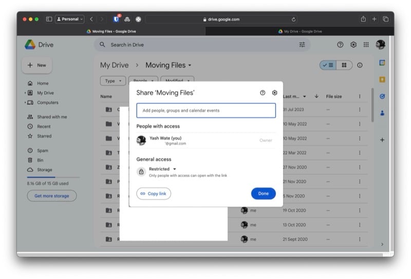 ввод email аккаунта-получателя для доступа