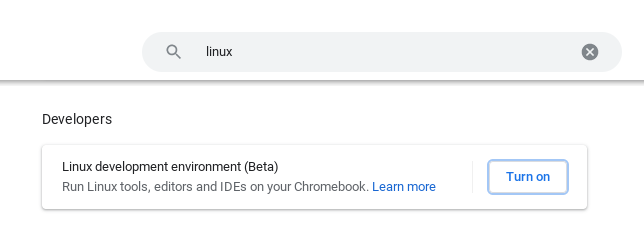 Страница настроек ChromeOS со словом 