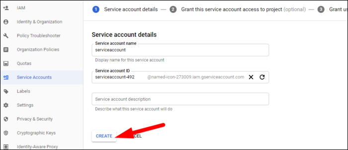 Задание имени сервисного аккаунта