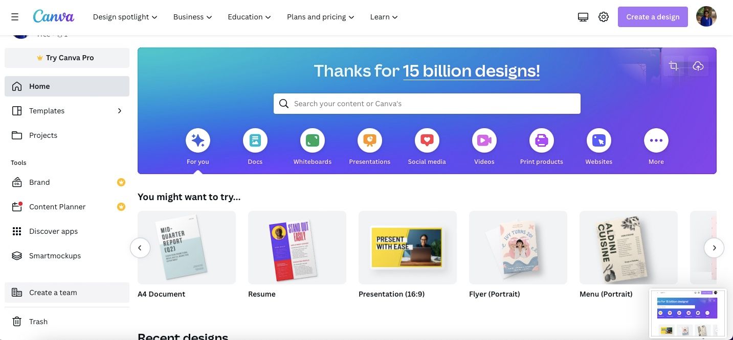 Главная страница Canva на компьютере
