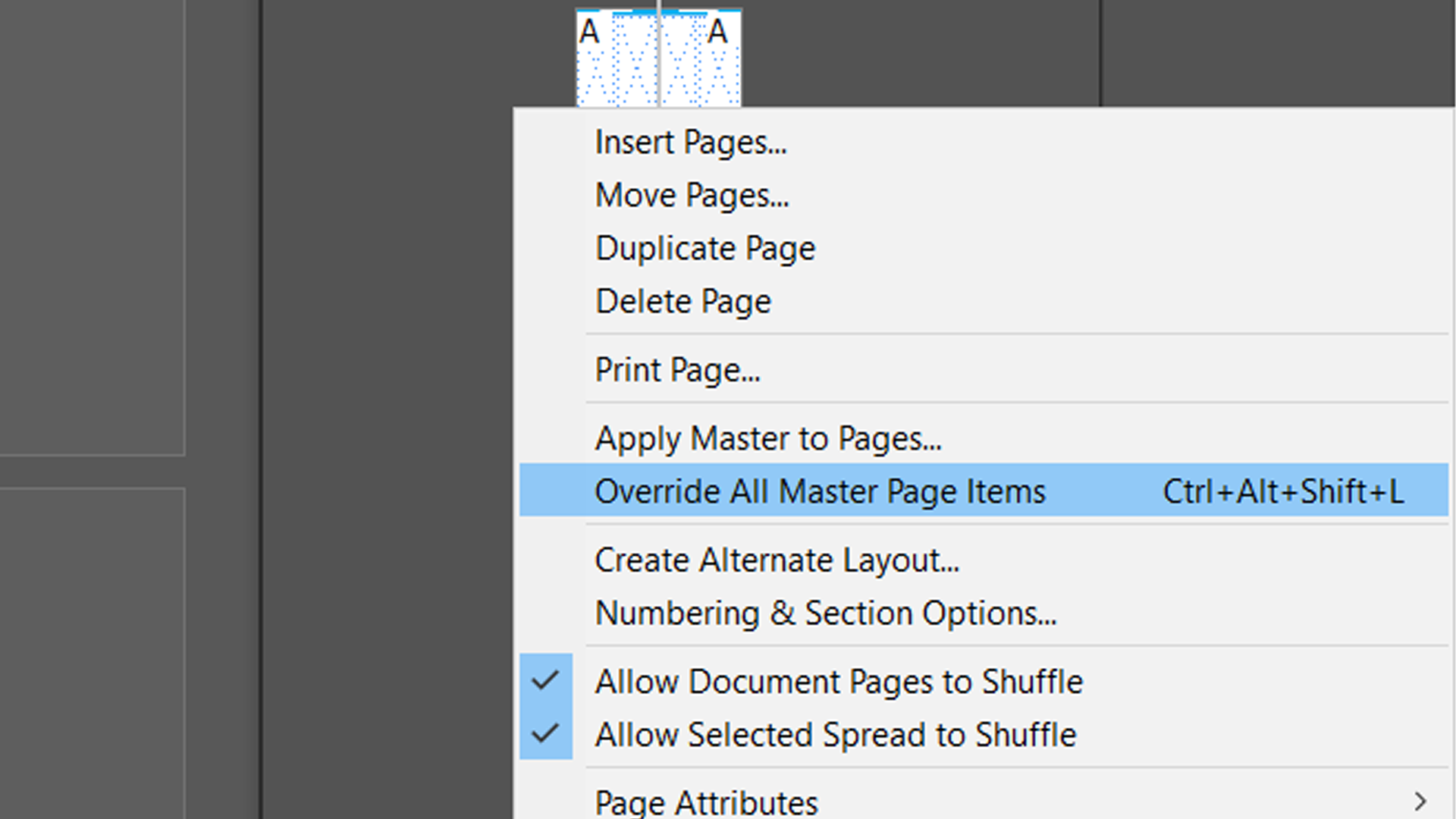 InDesign override all master elements