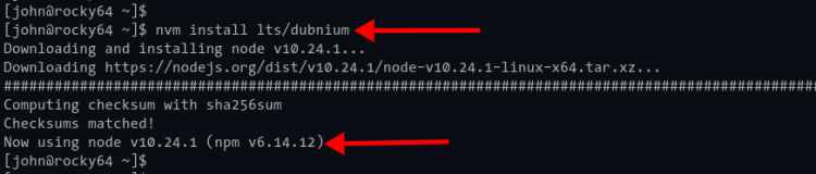 Установка Node.js по кодовому имени релиза через nvm