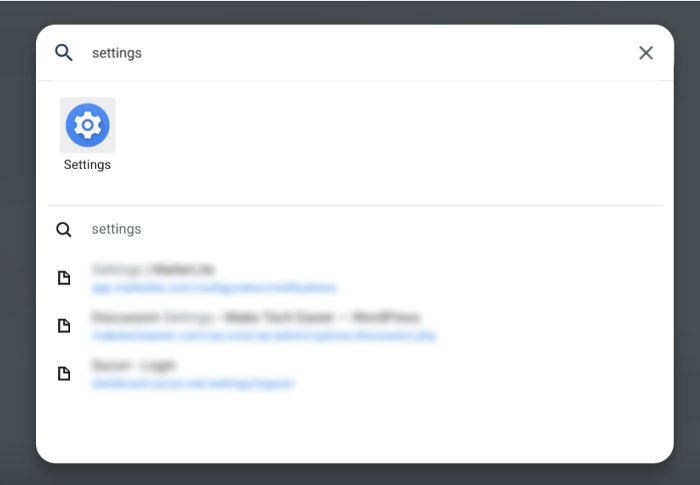 Окно настроек Chrome OS — поиск Linux