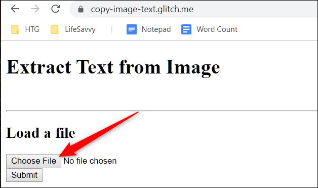 Кнопка «Choose File» на сайте copy-image-text.