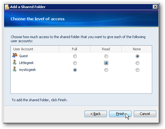 Выбор прав доступа при создании папки