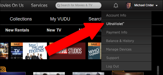 Панель UltraViolet в меню VUDU