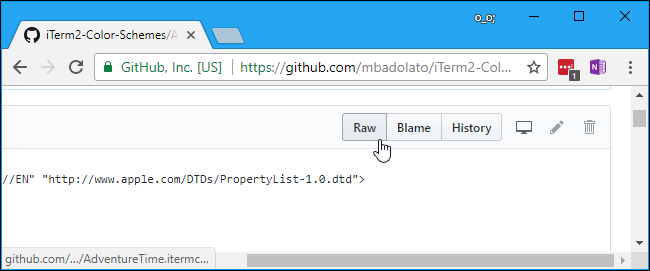Кнопка Raw и сохранение файла .itermcolors