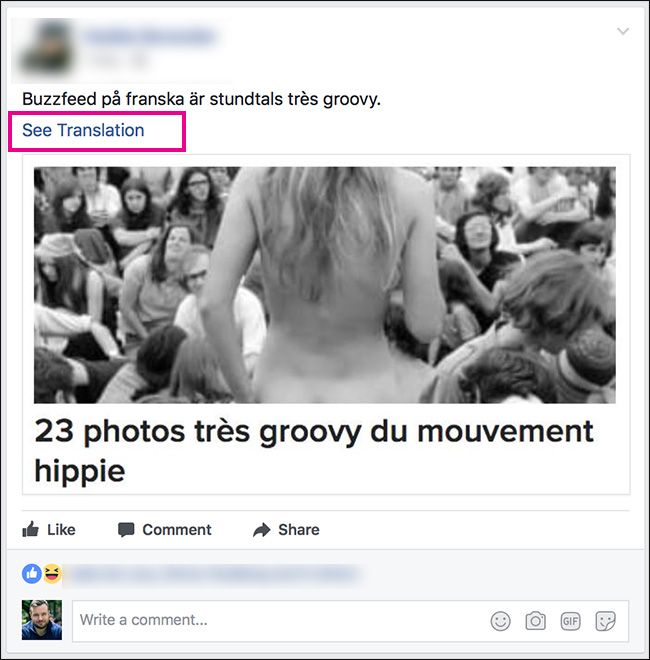 Опция «Никогда не переводить» в Facebook