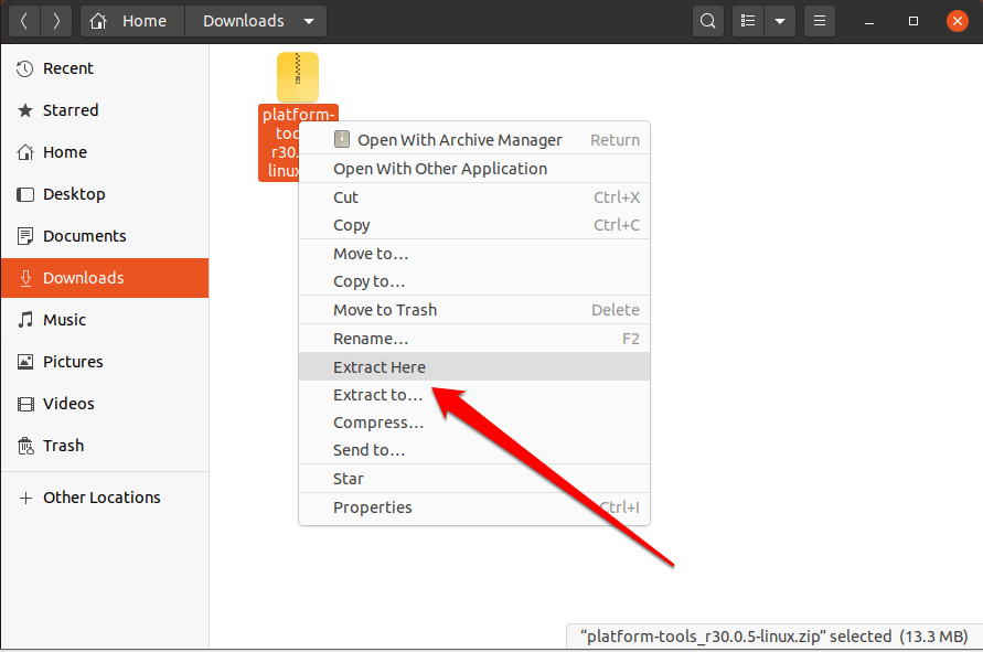 Extrahierte Platform Tools im Dateimanager